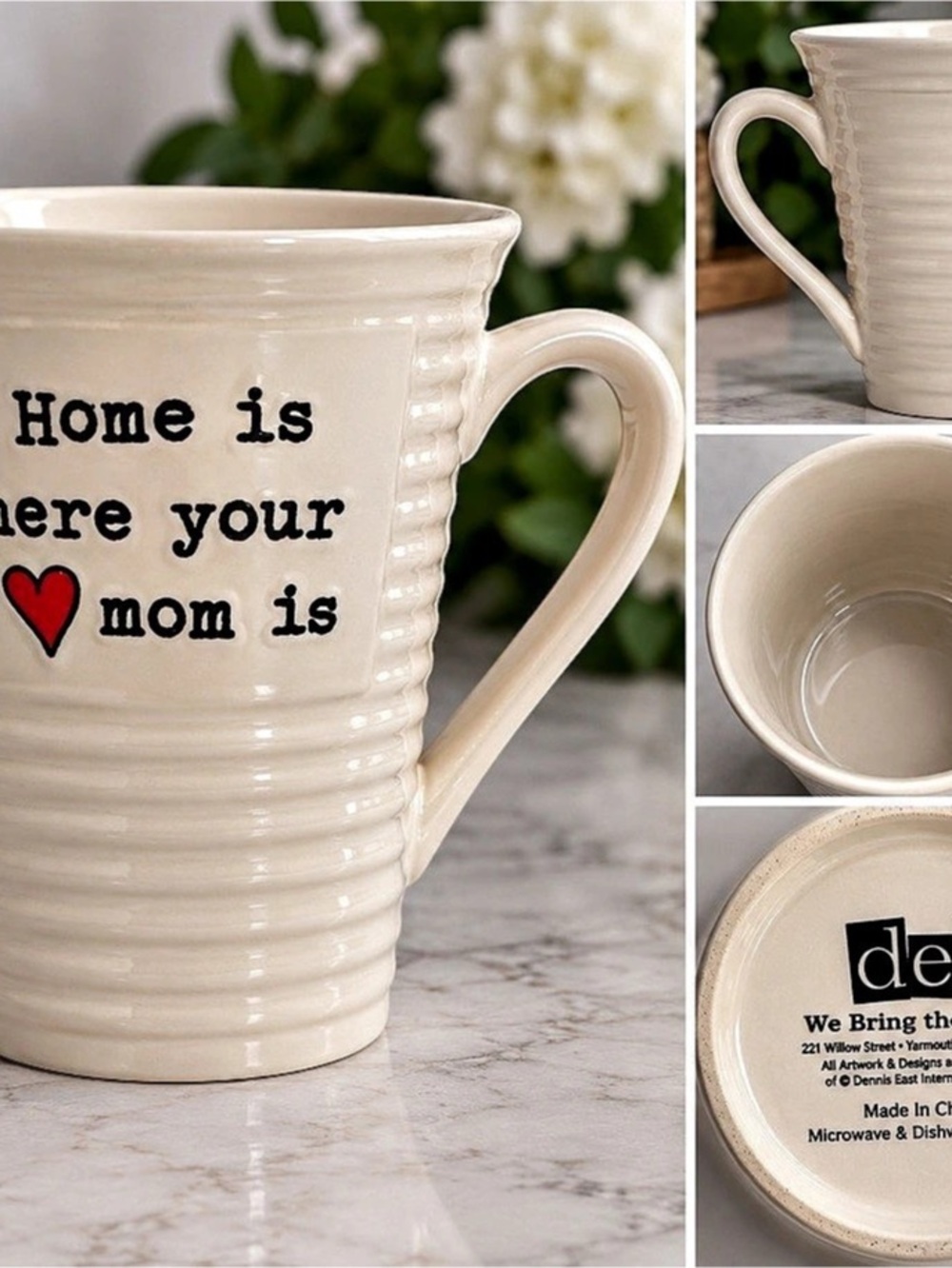DEI Home Is Where Your Mom Is 16 oz Ceramic Mug Cream Red Heart Mother Gift